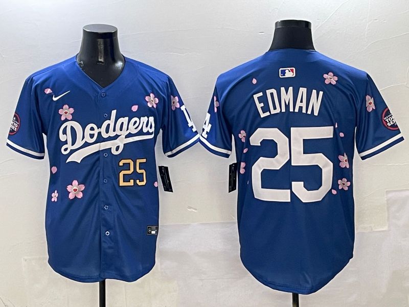 Men Los Angeles Dodgers #25 Edman Blue Sakura Edition 2025 Nike MLB Jersey style 3